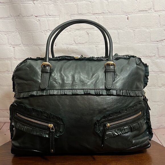 GUCCI SABRINA calfskin Leather ruffle medium sabrina boston tote black EUC - Picture 13 of 16